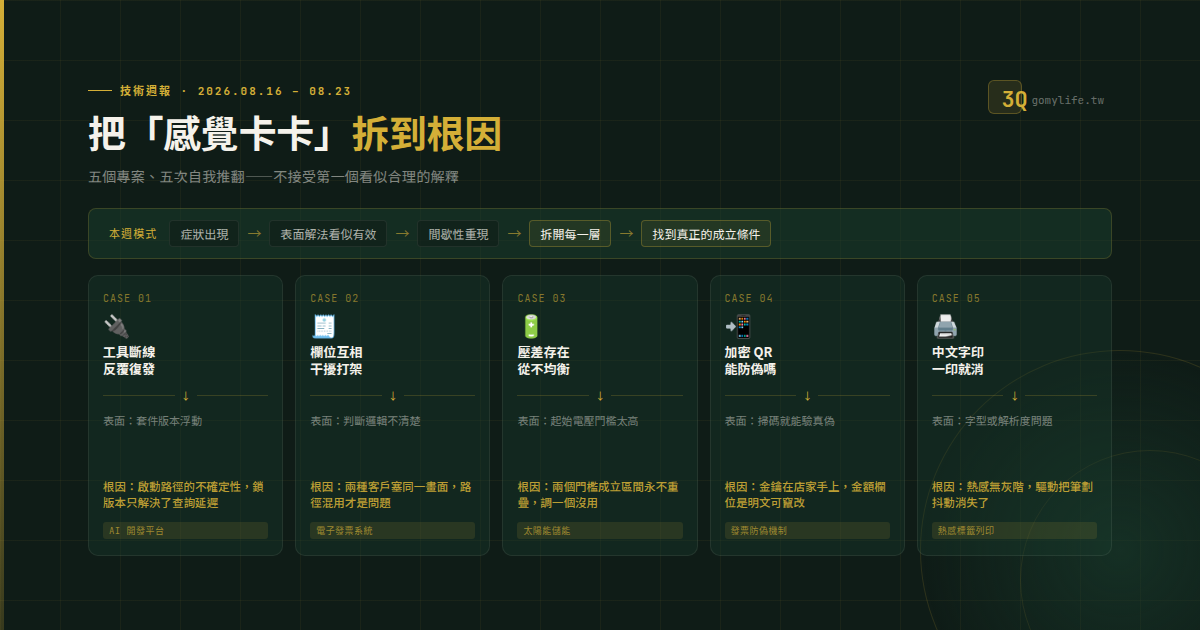 技術週報 2026-08-16 ~ 2026-08-23:把「感覺卡卡」拆到根因 — 文章主視覺